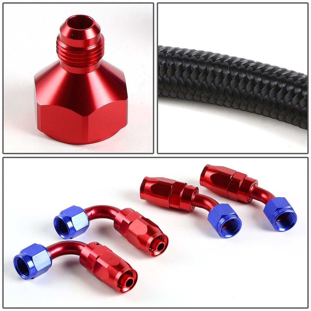 Universal Fuel Tank Fittings with Braided Stainless Steel Feed Return Line 10AN to AN6 - Black Nylon Stainless Steel