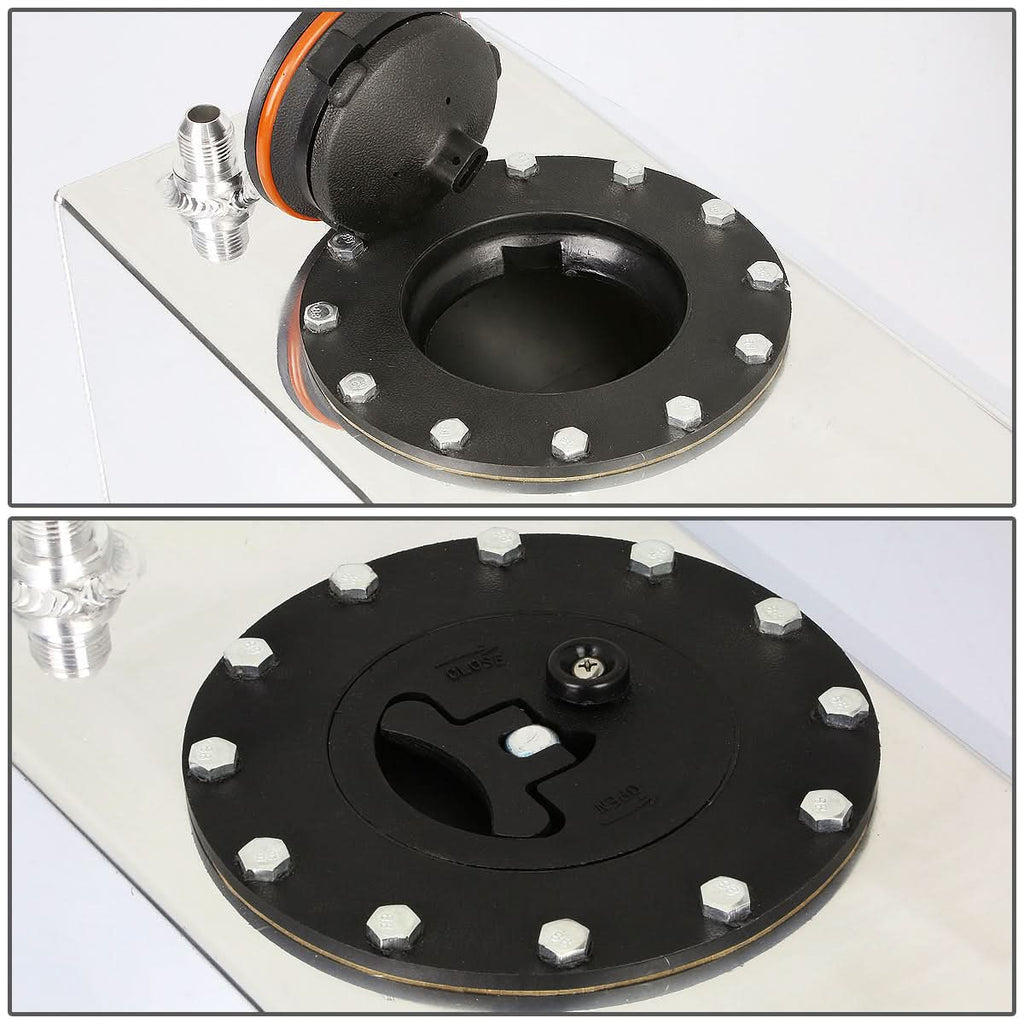 3 Gallon Aluminum Fuel Cell Gas Tank - Black Cap Polished Bottom Feed
