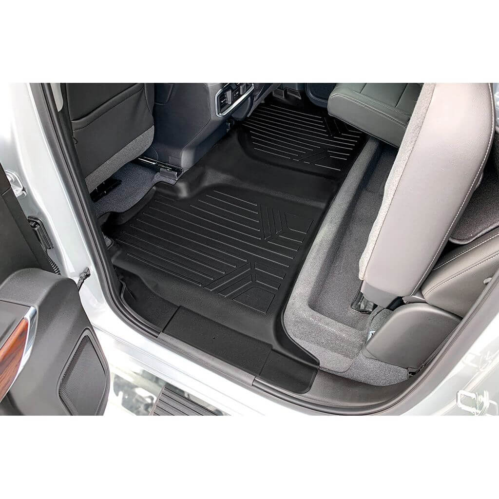 SmartCoverage™ Custom Fit Floor Liners For 2019-2025 Chevrolet Silverado 1500 / GMC Sierra 1500 Crew Cab with Carpeted Flooring and 1st Row Bench Seats (No OTH Coverage) and 2nd Row Underseat Storage