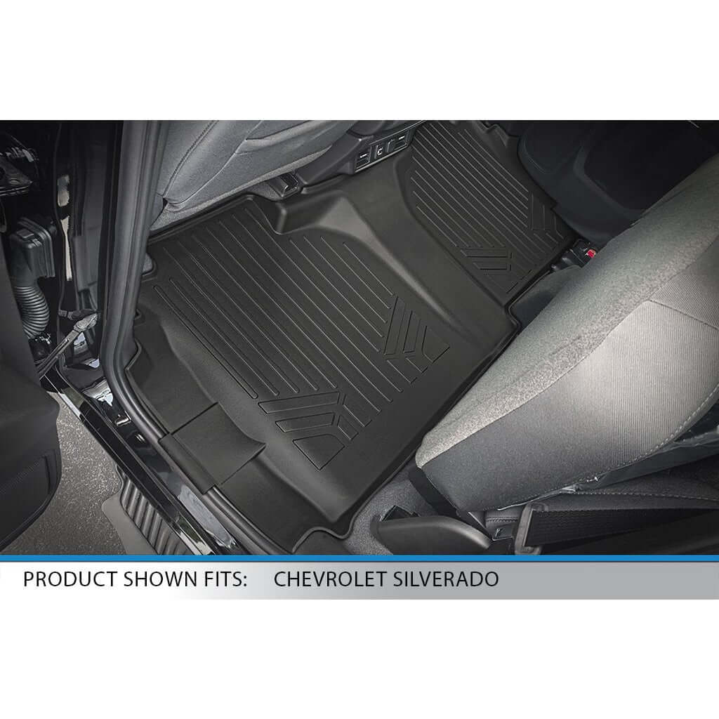 Smart Trim™ Custom Fit Floor Liners For 2019-2024 Chevrolet Silverado 1500 Double Cab with Carpet Flooring and 1st Row Bench Seat without OTH coverage (without 2nd Row Under Seat Storage)