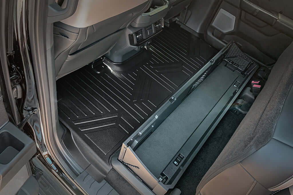 SmartCoverage™ Custom Fit Floor Liners For 2015-2025 Ford F-150 with 1st Row Bucket Seats & OEM 2nd Row Under Seat Storage (Vinyl Flooring)