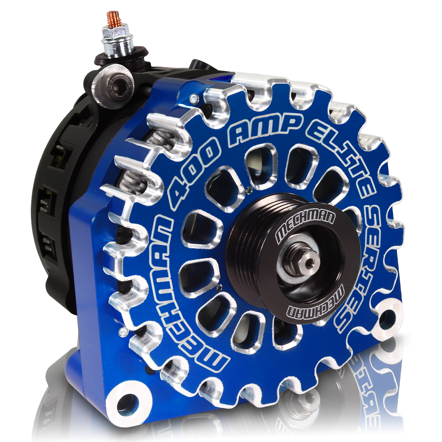 High Output 400A large case BILLET alternator for 2001-2007 GM truck 6.6l Diesel - side output stud - Dark Blue
