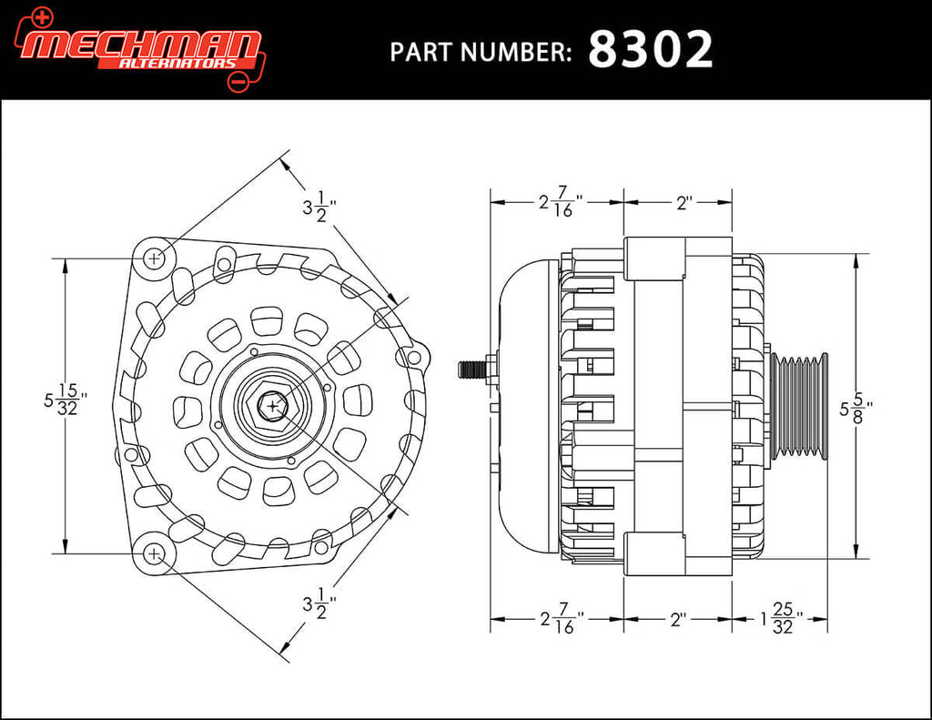 Mechman 370 Amp RVC Bypass Alternator 2005-2013 GM Truck 4.3L 4.8L 5.3L 5.7L 6L - Black Billet