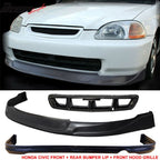 Fits Civic 96-98 2 Front Rear Bumper Lip + Mugen Front Grille