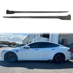 2021-2025 Tesla Model S Gloss Black V Side Skirts Panel Carbon Fiber