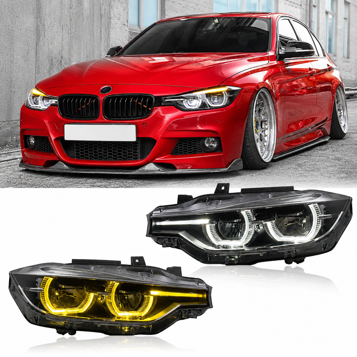 Led Headlights Dual Color DRL for BMW F30 F35 F80 3 Series M3 by Stratec Systems