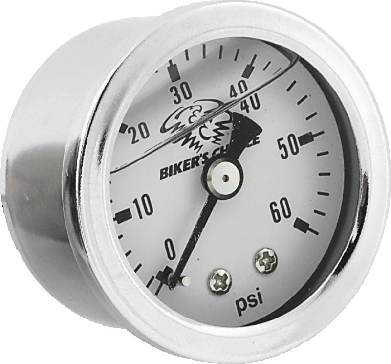 Bikers Choice White Face Liquid Filled Oil Pressure Gauge 0-60 Psi 1/8 NPT