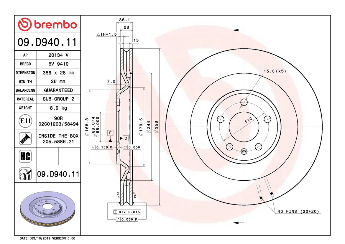 Brembo 2018 Porsche Macan OEM Brake Pad and Rotor Package