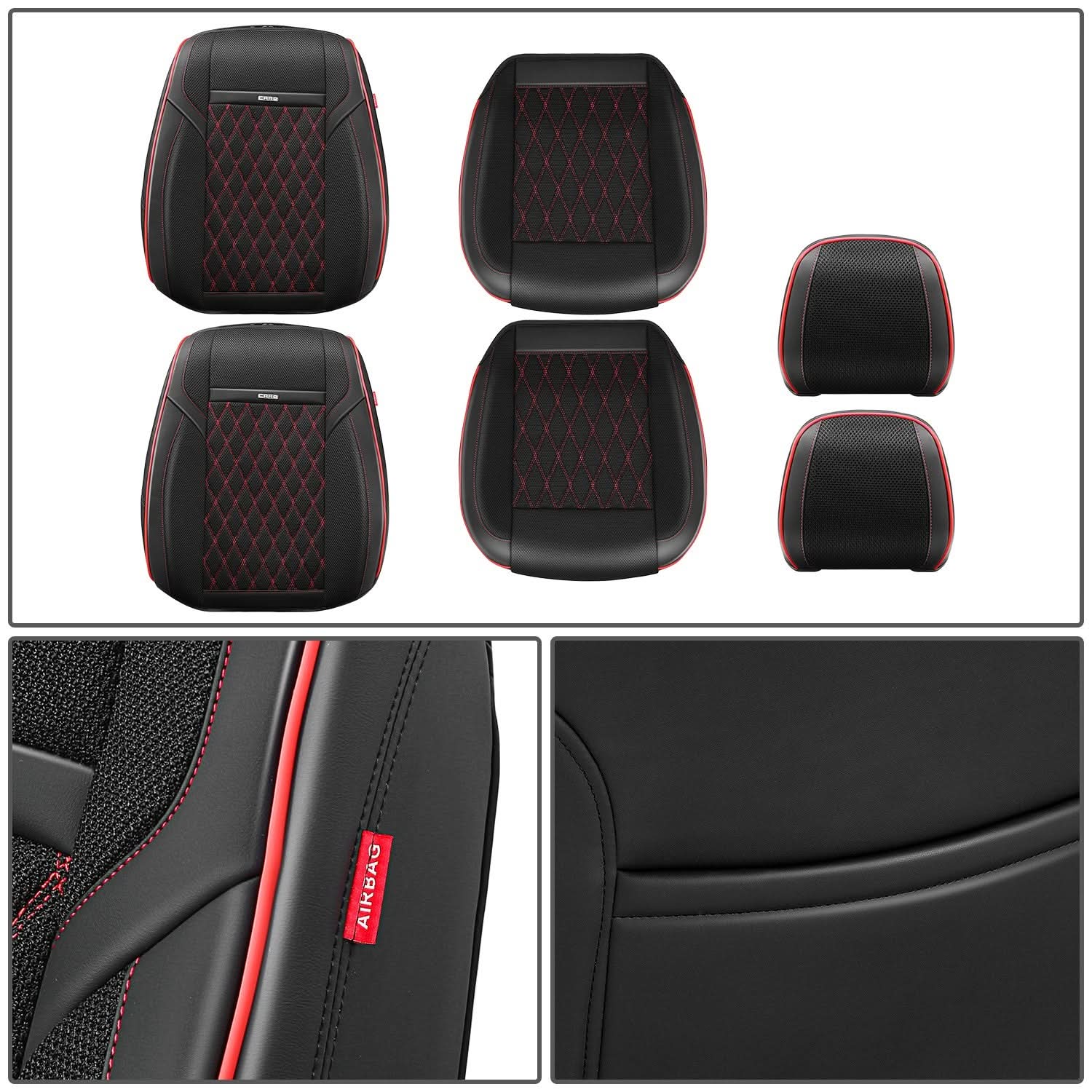 Diamond Stitch Mesh Front Row Seat Covers - Black/Red