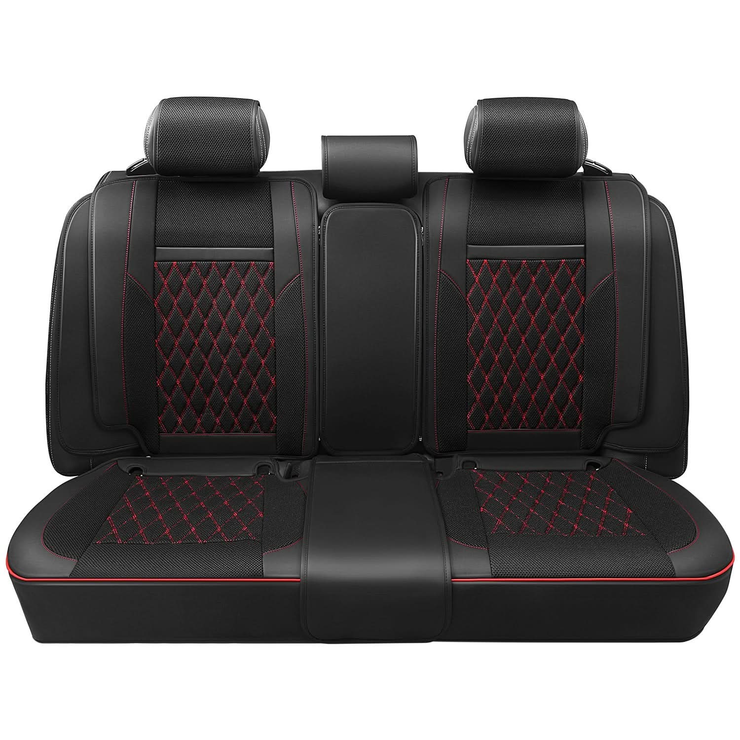 Diamond Stitch Mesh Fabric Seat Covers - Full Set 4PCS Black Red
