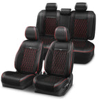 Diamond Stitch Mesh Fabric Seat Covers - Full Set 4PCS Black Red