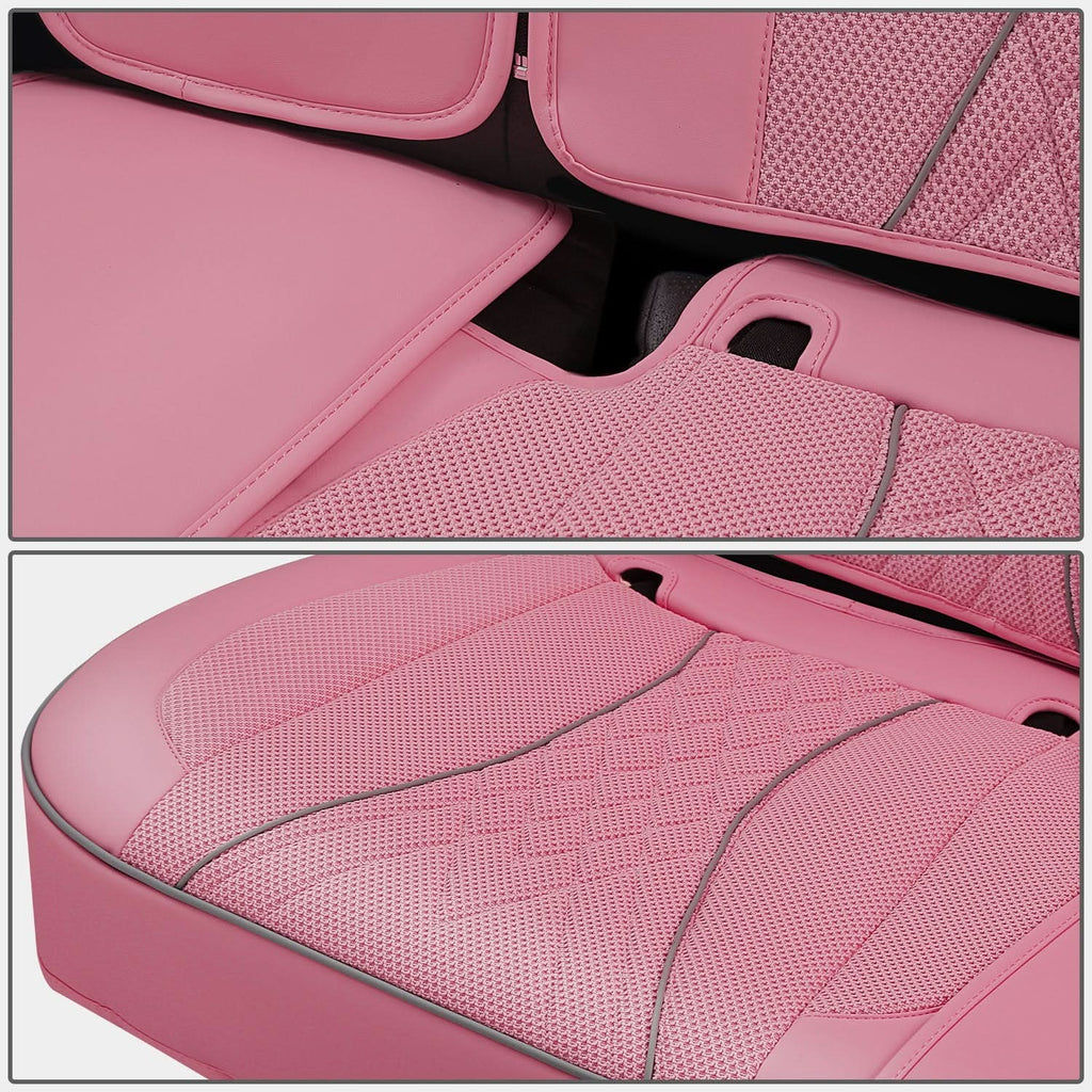 Diamond Stitch Mesh Fabric Leatherette Seat Covers Full Set - Pink