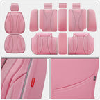 Diamond Stitch Mesh Fabric Leatherette Seat Covers Full Set - Pink