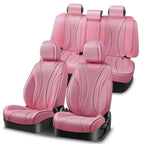 Diamond Stitch Mesh Fabric Leatherette Seat Covers Full Set - Pink