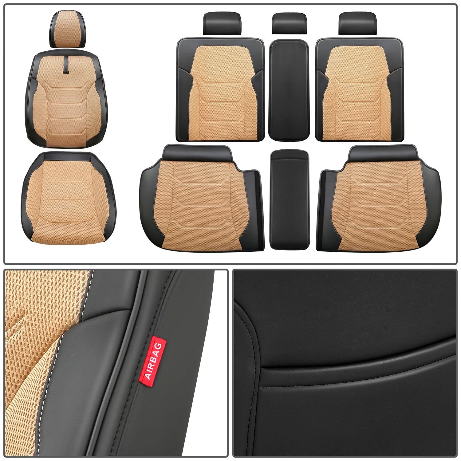Sport Series Full Set Seat Covers - Black/Beige