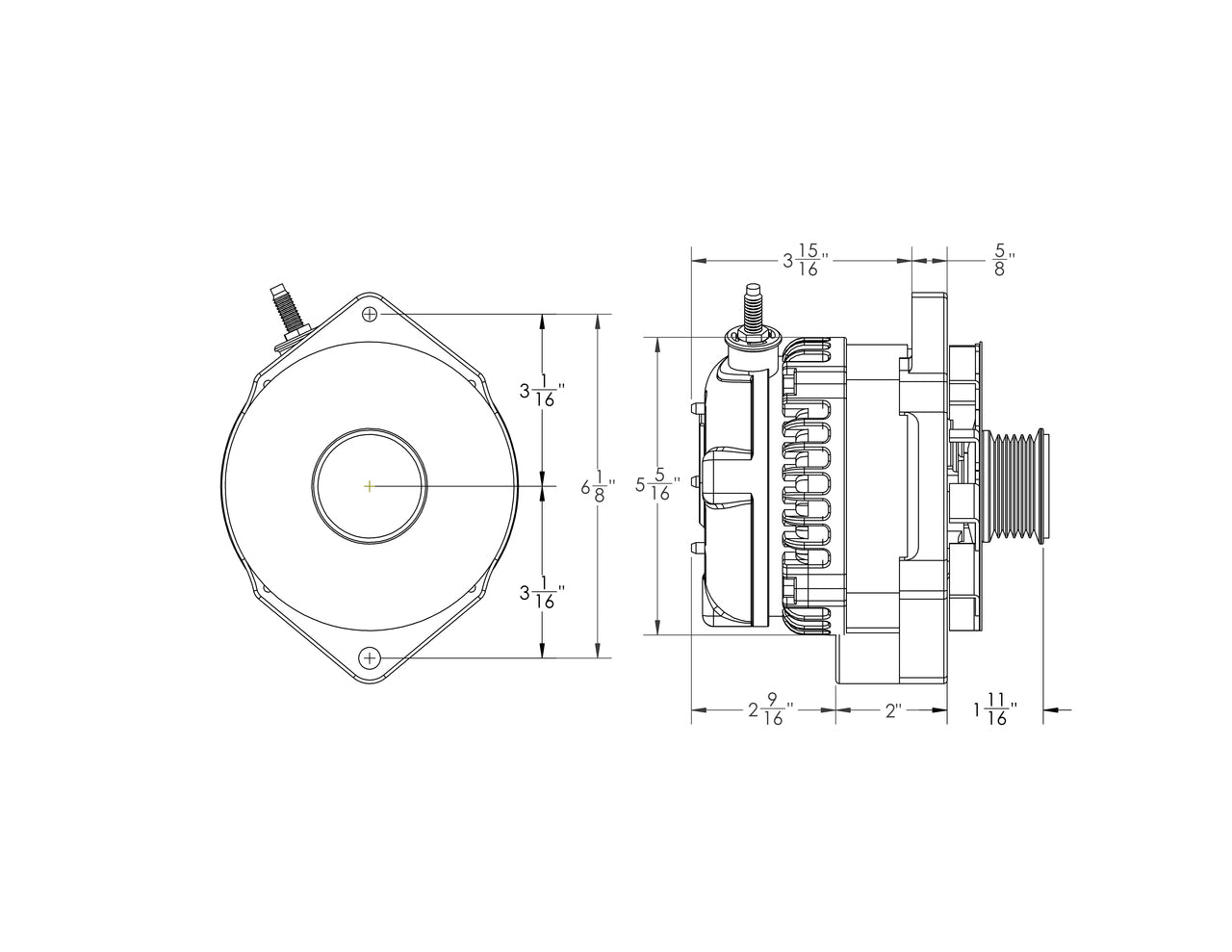 S Series  320 Amp Alternator with 6.15" Bolt Pattern - POLISHED w/ March Pulley