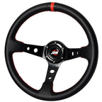 Black Red Deep Dish 6-Bolt Steering Wheel 350MM & Horn Button
