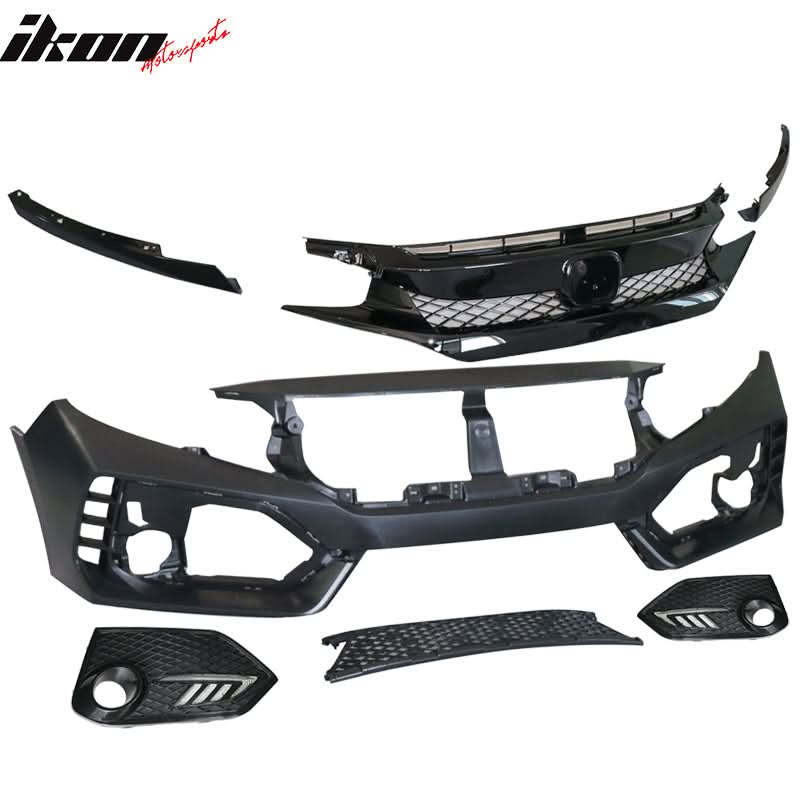 Fits 16-18 Honda Civic 10th-Gen TR Front Bumper Grille Foglight Cover