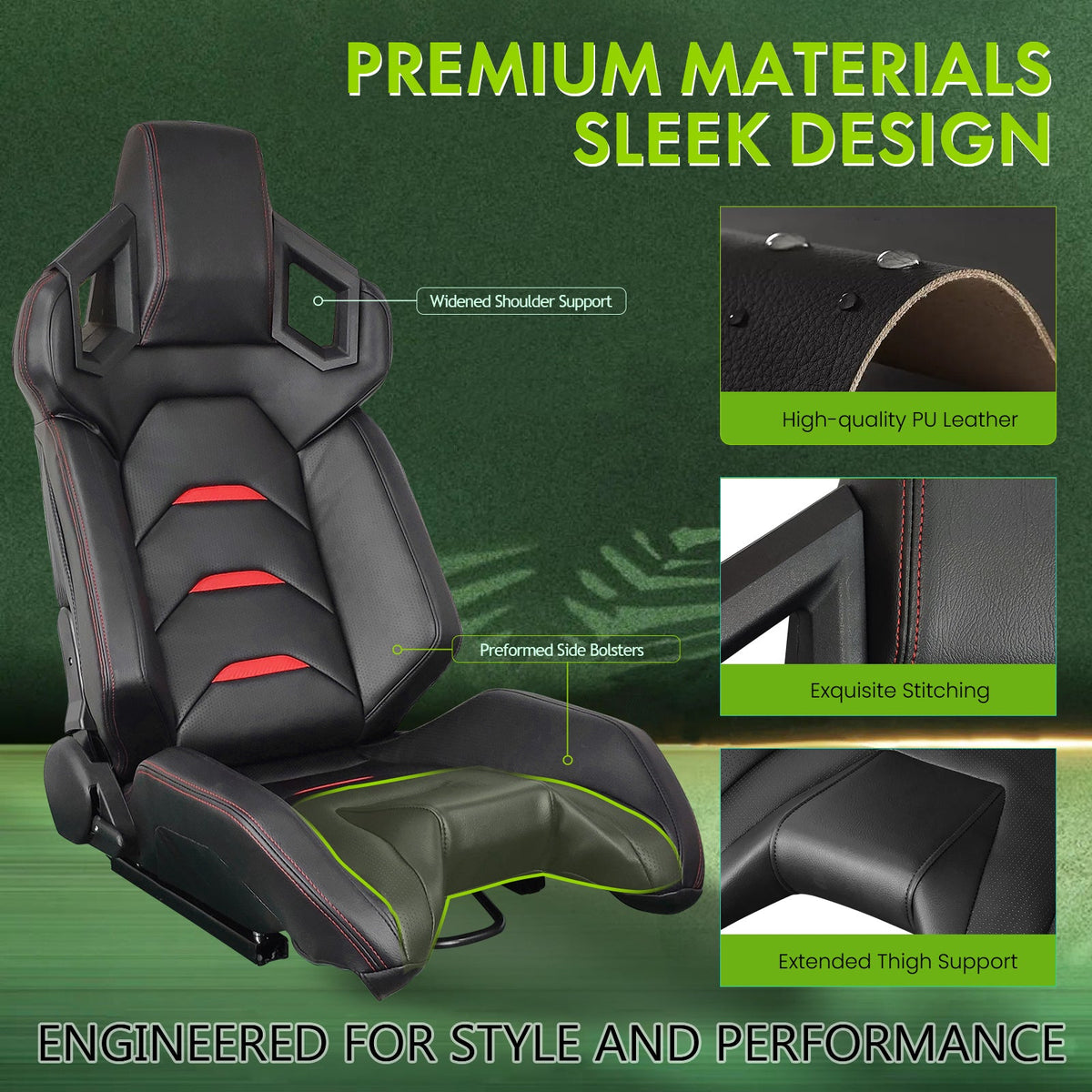 Universal Racing Seat Dual Slider PU Carbon Leather