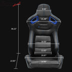 Universal Blue Bezel Racing Seat Dual Slider Cam-lock Belt PU Carbon