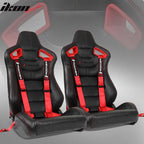 Universal Red Bezel Racing Seat Dual Slider Buckle Belt PU Carbon