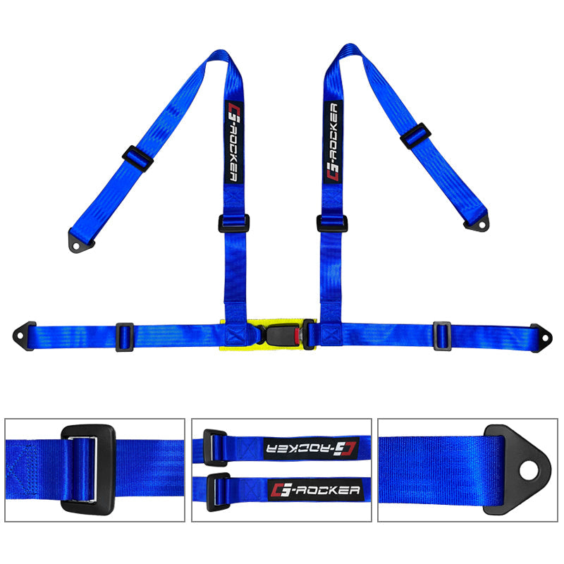 Universal Blue Plaid Racing Seat Dual Slider Buckle Belt PU Carbon