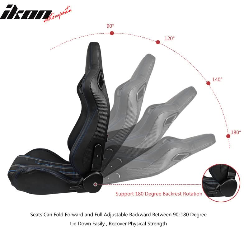 Universal Blue Plaid Racing Seat Dual Slider Buckle Belt PU Carbon