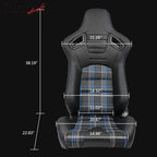 Universal Blue Plaid Racing Seat Dual Slider Buckle Belt PU Carbon