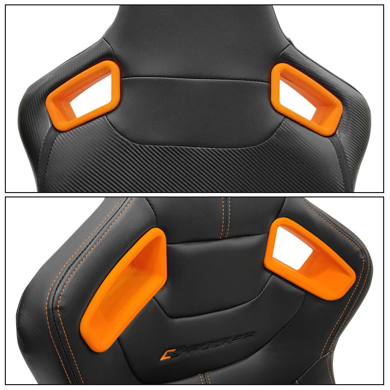 Universal Orange Bezel Racing Seat Cam-lock Belt Dual Slider PU Carbon