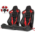 Universal Red Bezel Racing Seat Dual Slider Cam-lock Belt PU Carbon