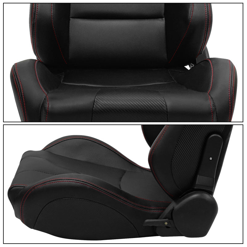 Universal Red Bezel Racing Seat Dual Slider Cam-lock Belt PU Carbon