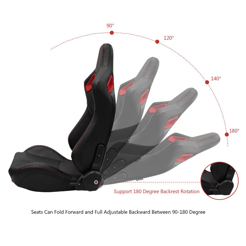 Universal Red Bezel Racing Seat Dual Slider Cam-lock Belt PU Carbon