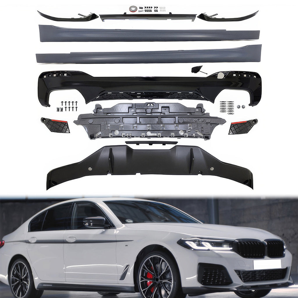 Fits 2021-2023 G30 G31 Rear Diffuser Type 2+Front Bumper Lip+Side Skir