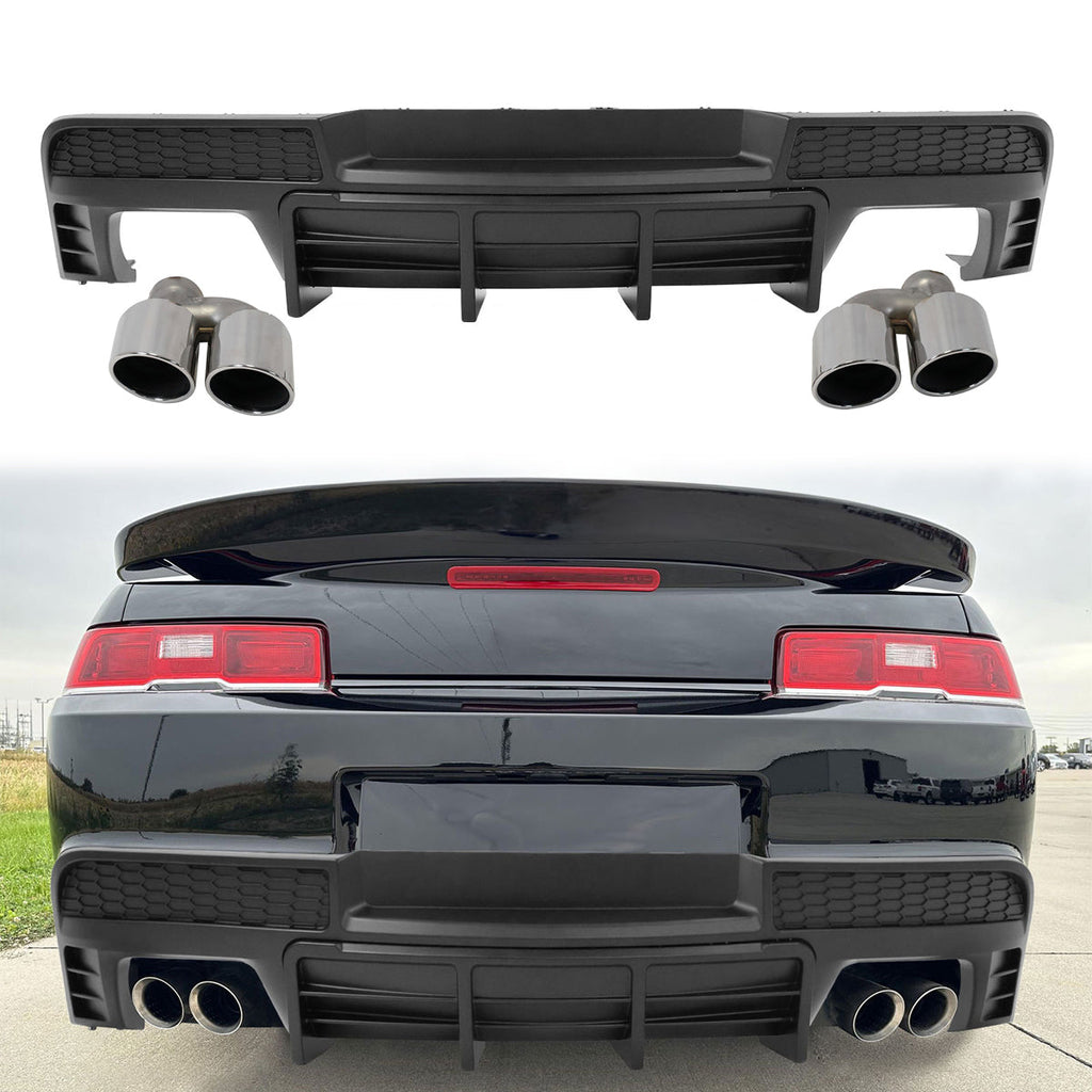2014-2015 Chevy Camaro Black Rear Diffuser + Quad Exhaust Tips