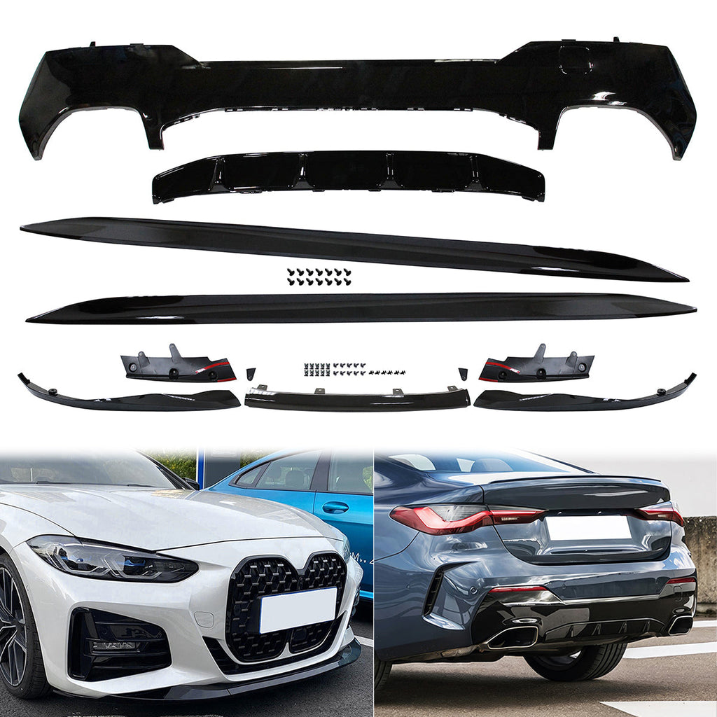 2021-2025 BMW G22 G23 4-Series Gloss Black Front Rear Lip + Side Skirt