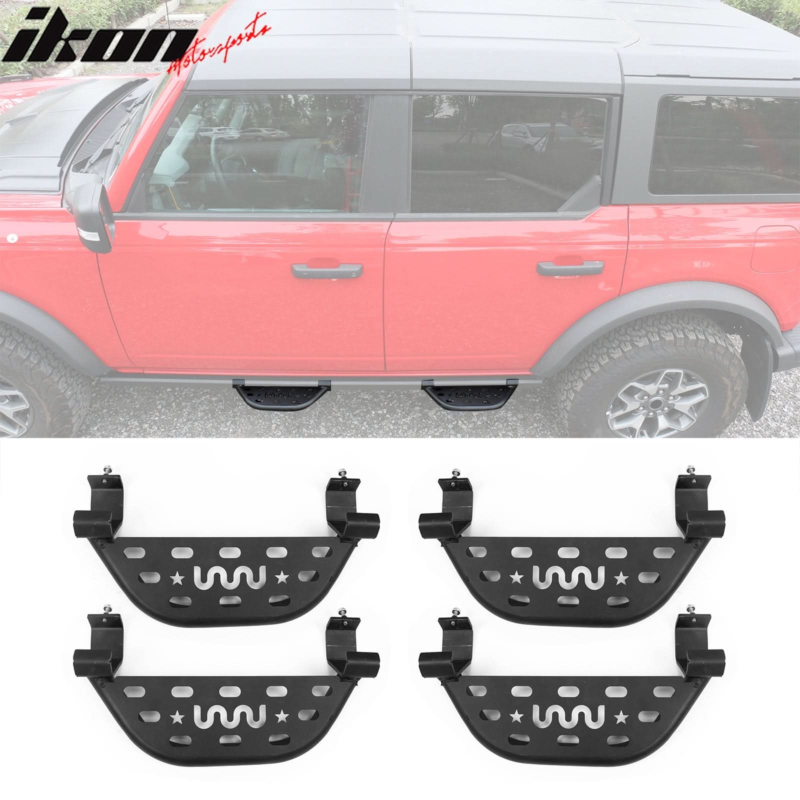 2021-2025 Ford Bronco 4 Door Black Rock Rail Side Step Tungsten Steel