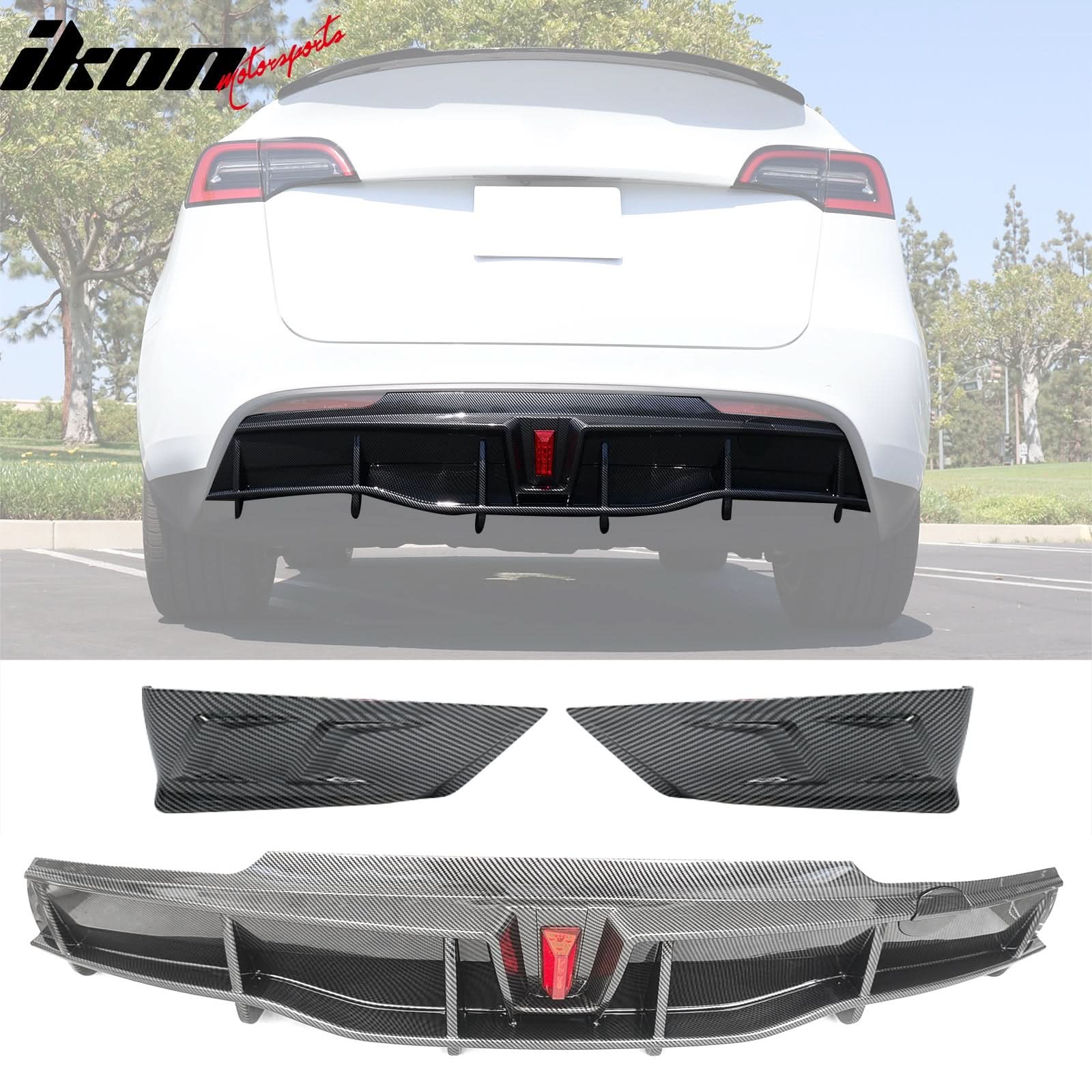 2020-2024 Tesla Y IKON Carbon Fiber Print Rear Lip W/ RearÂ Aprons PP