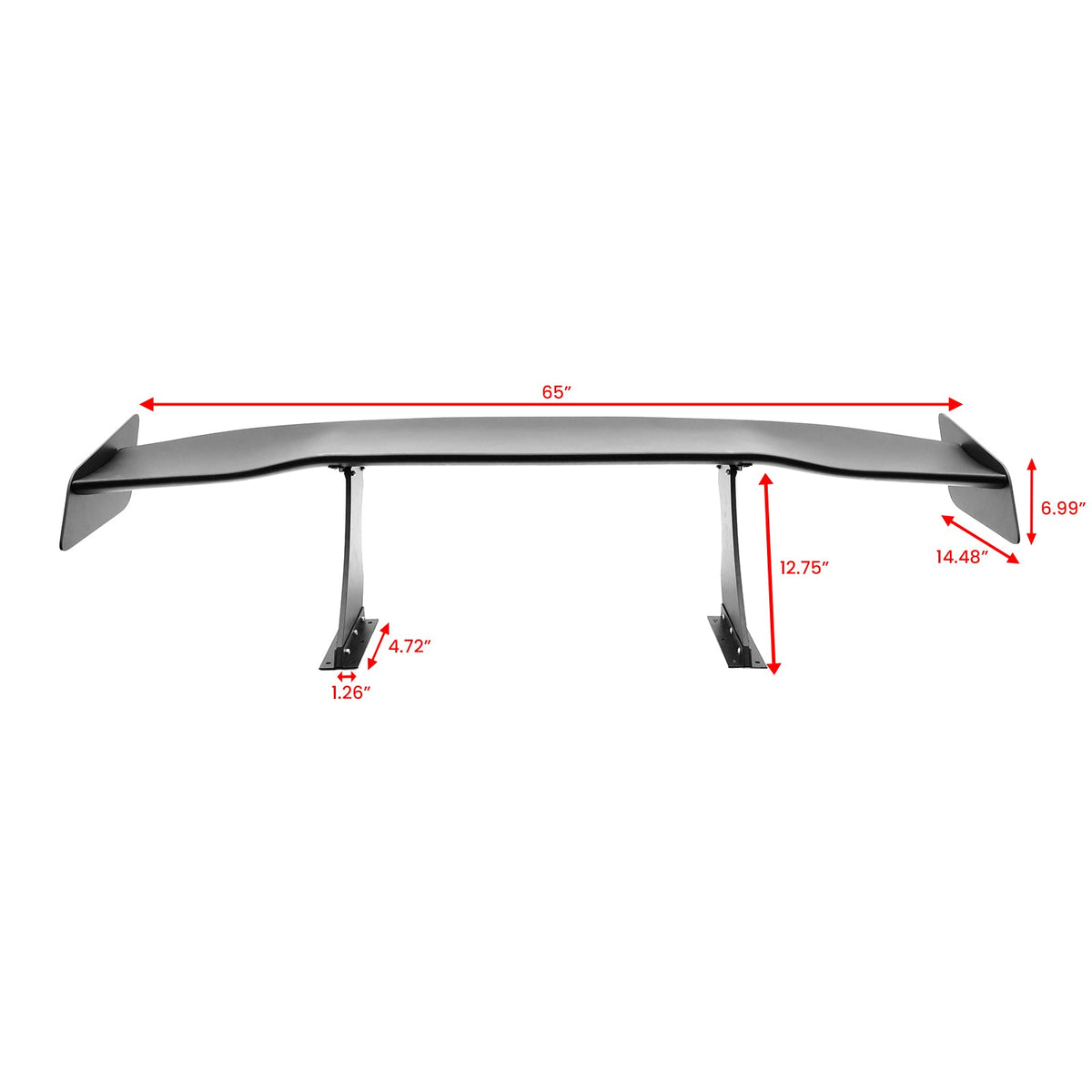 Universal 65'' GT Trunk Spoiler V1 Brackets V4B Legs + V4D Plates ABS
