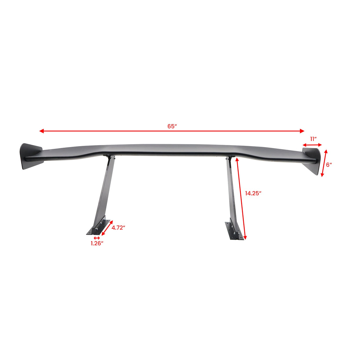Universal 65'' GT Trunk Spoiler V1 Brackets V4D Legs + V4C Plates ABS