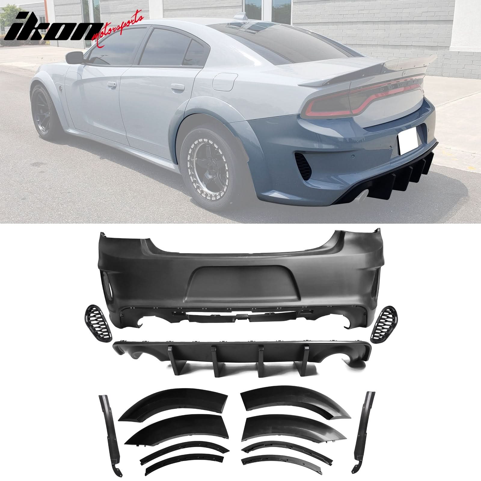 2015-2023 Dodge Charger IKON Matte Black Front Rear Bumper Covers PP