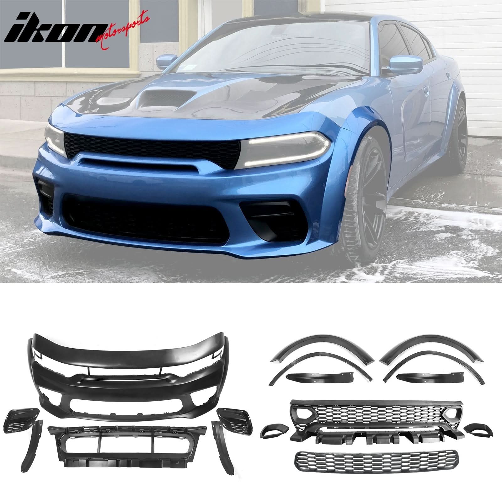 2015-2023 Dodge Charger Widebody Rear Bumper Covers W/ SRT Grilles ABS