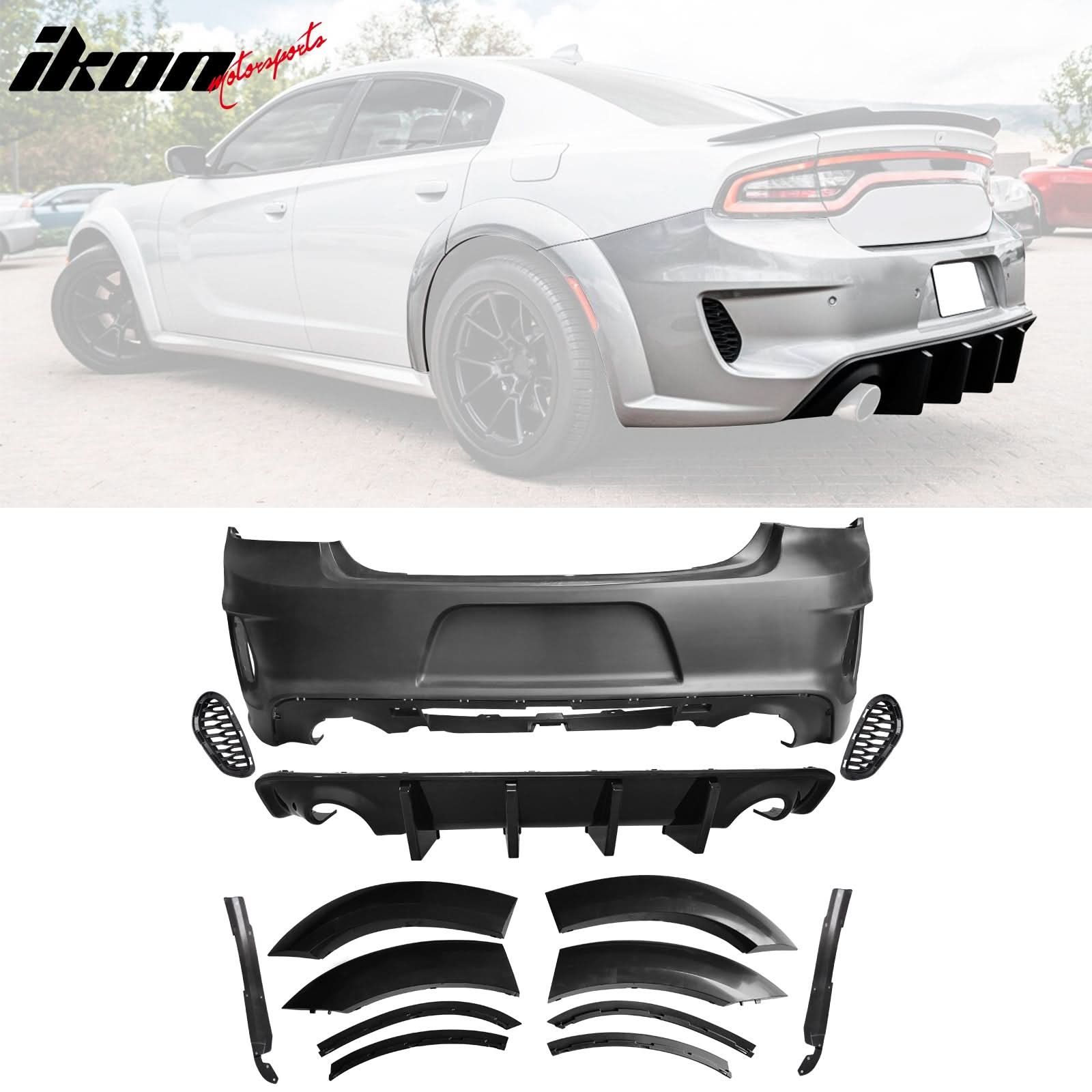 2015-2023 Dodge Charger IKON Gloss Black Front Rear Bumper Covers PP