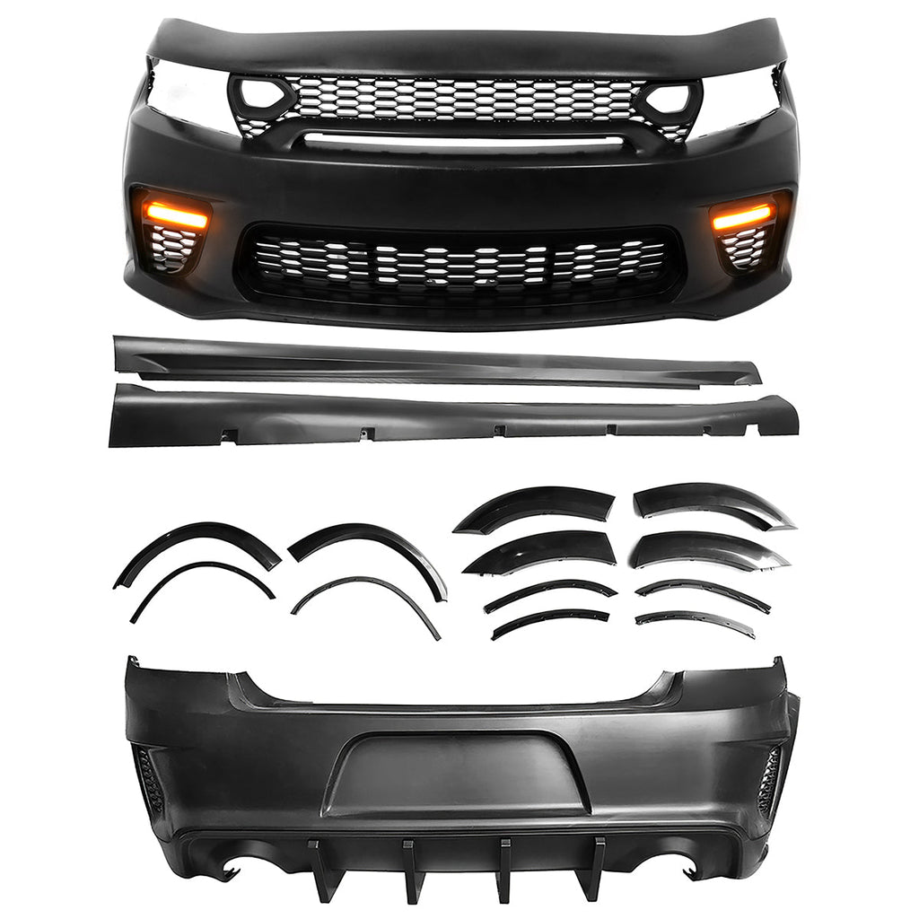 2015-2023 Charger IKON Matte Black Front Rear Bumper Covers LED PP