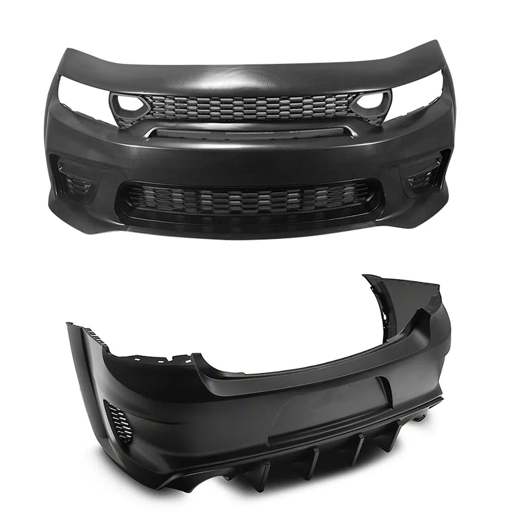 2015-2023 Charger IKON Matte Black Front Rear Bumper Covers LED PP