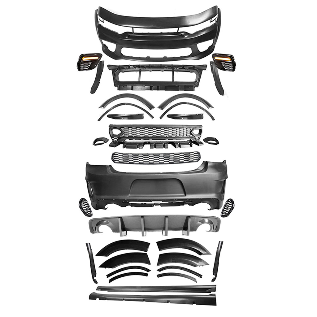 2015-2023 Charger Widebody Rear Bumper Covers W/ SRT Grilles LED ABS