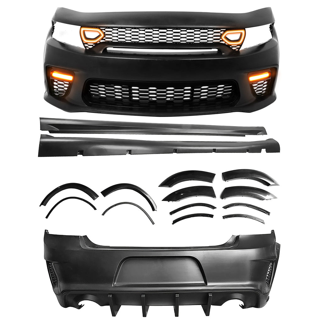 2015-2023 Charger IKON Matte Black Front Rear Bumper Covers LED Grille