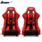 Universal Adjustable Racing Bucket Seats W/4 Point 3" Belt Harness Red