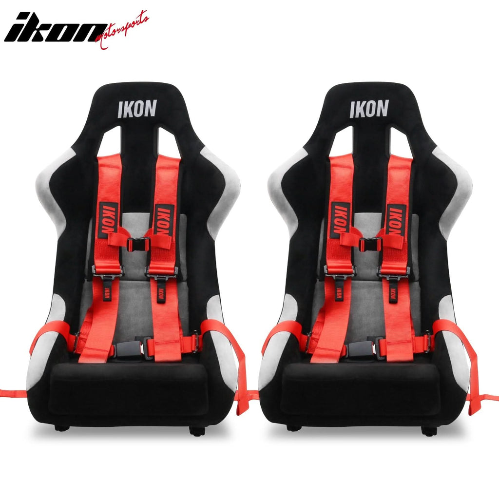 Universal Racing Bucket Seats W/ Slider 4 Point 3" Belt Harness Red