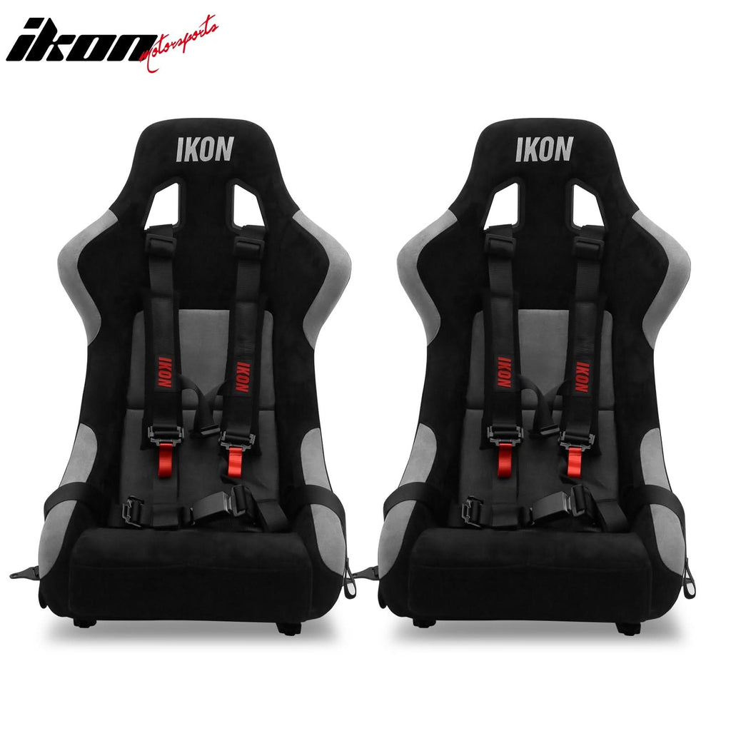 Universal Racing Bucket Seats W/ Slider 4 Point 2" Belt Harness Black