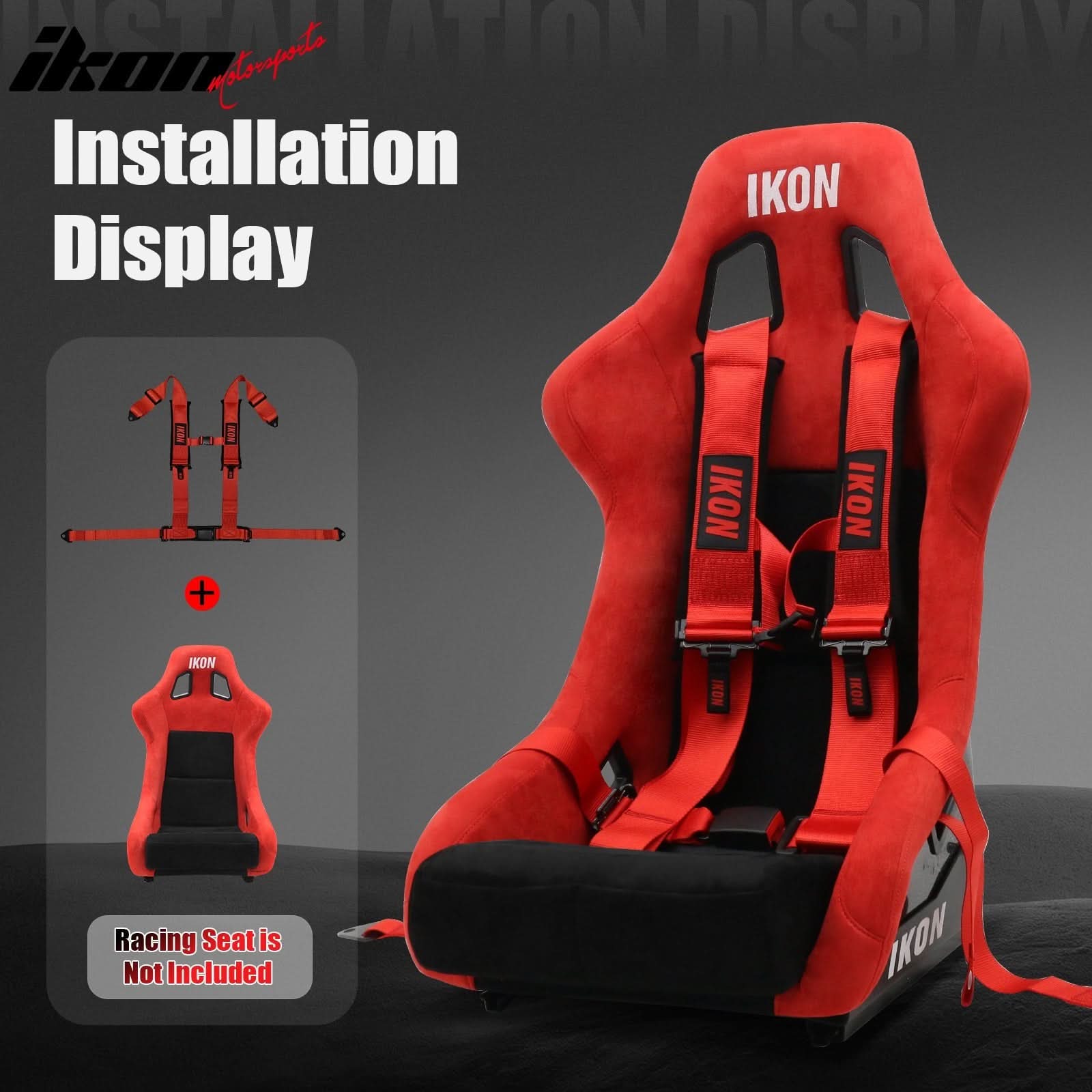 Universal 3" Wide 4 Point Buckle Racing Seat Belt Harness Nylon Red